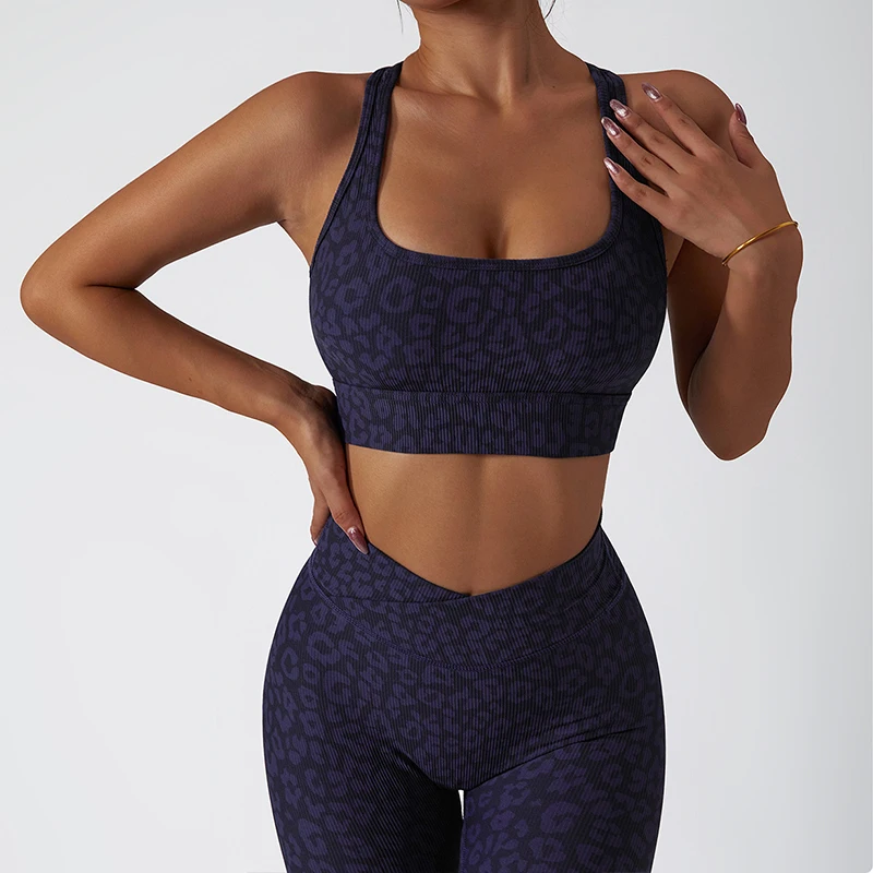 Leopard Print Yoga Bra With Chest Pad Shockproof Running Camouflage Sports Bra Elasticity Lingerie Sexy Women's Gym Fitness Vest