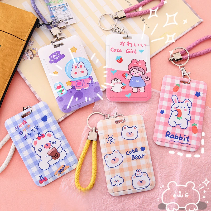 

Cartoon Pattern PVC Card Holder Credit ID Bank Card Bus Card Case With Keychain Lanyard Fashion Kids Gift School Stationary Tool