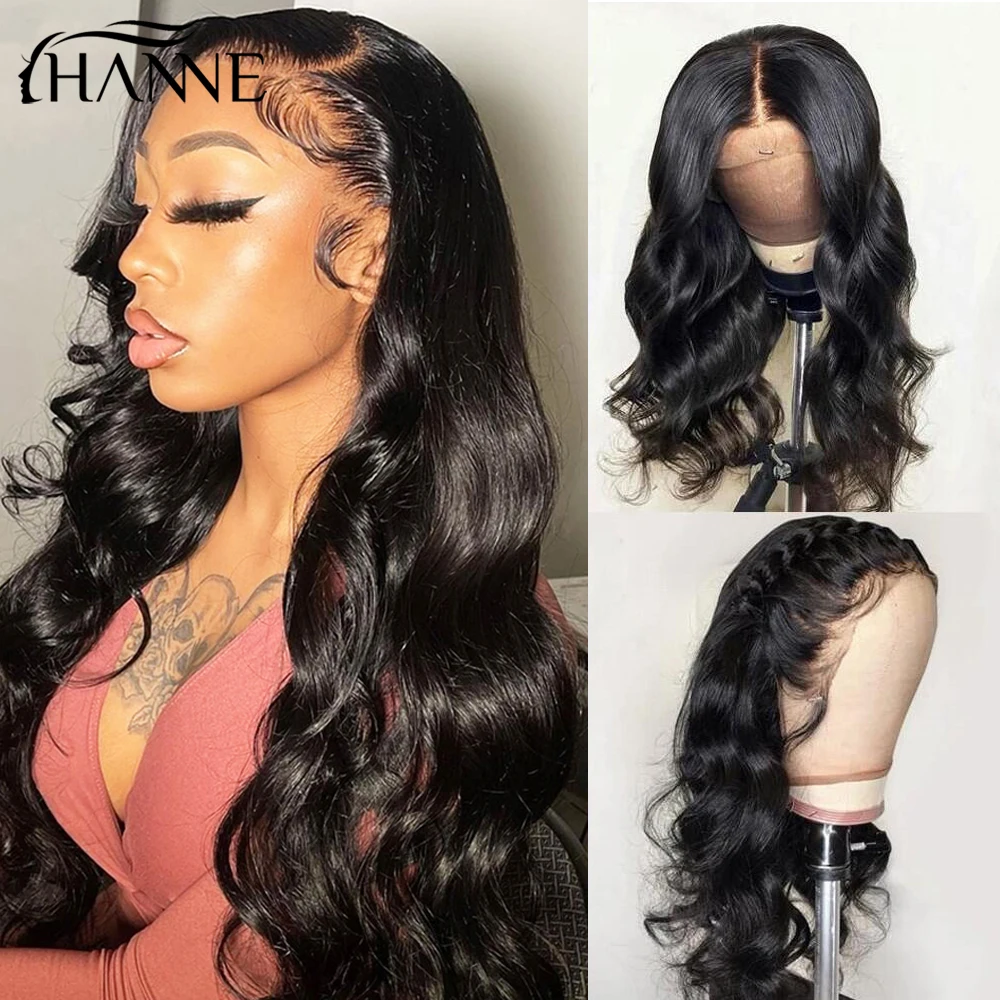HANNE Lace Front Human Hair Wigs With Bang Brazilian Loose Deep Wave Human Hair Wig For Women Middle Part Lace Wig Human Hair