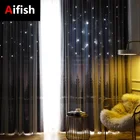 Двойной спальня эркерное окно шторы Nordic простой перфорацией в виде звезд детская комната плотные шторы украшения из белого тюля TM078-4