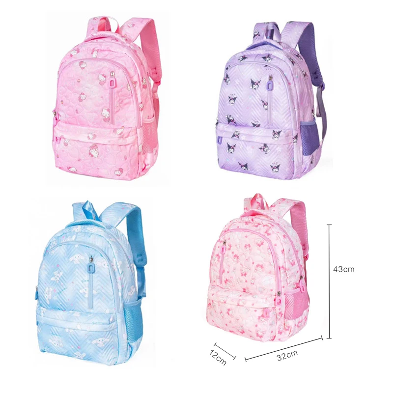 

Cartoon Hello Kittys Kuromi Backpack Sanrios High Capacity Girl Powder Anime Figure Kawaii Fabric Embossed Student Backpack