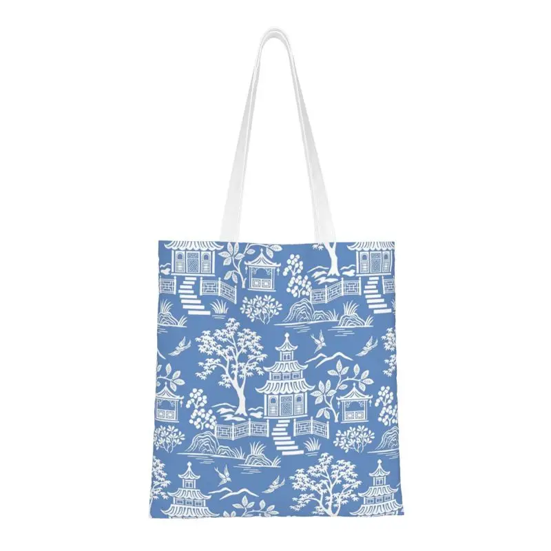 

Многоразовая сумка для покупок в стиле китайской пагоды, Женская Холщовая Сумка-тоут через плечо, портативные сумки для покупок с китайским узором