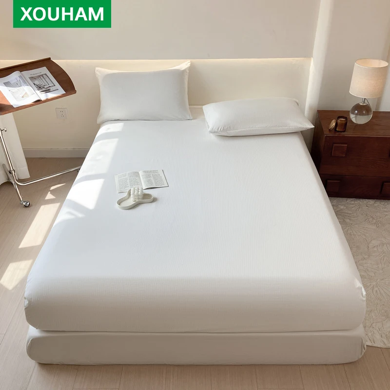 

XOUHAM Bedding 100% Polyester Fitted Sheet 11 Colors Solid Fitted Cover Non Fading 3 PCS (1 Fitted Sheet + 2 Pillowcase) Only