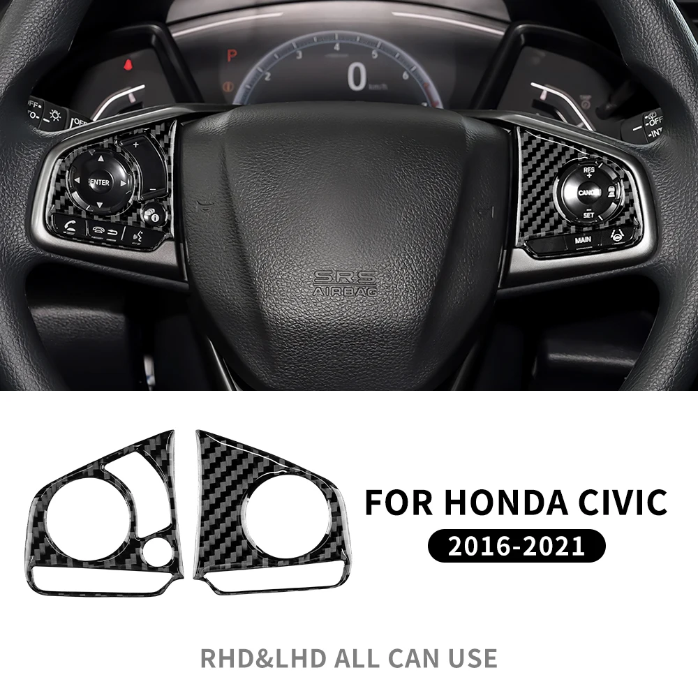 Для Honda Civic X 10-го поколения 2016 2017 2018 2019 2020 2021, наклейка из настоящего мягкого углеродного волокна, аксессуары для внутренней отделки рулевого колеса