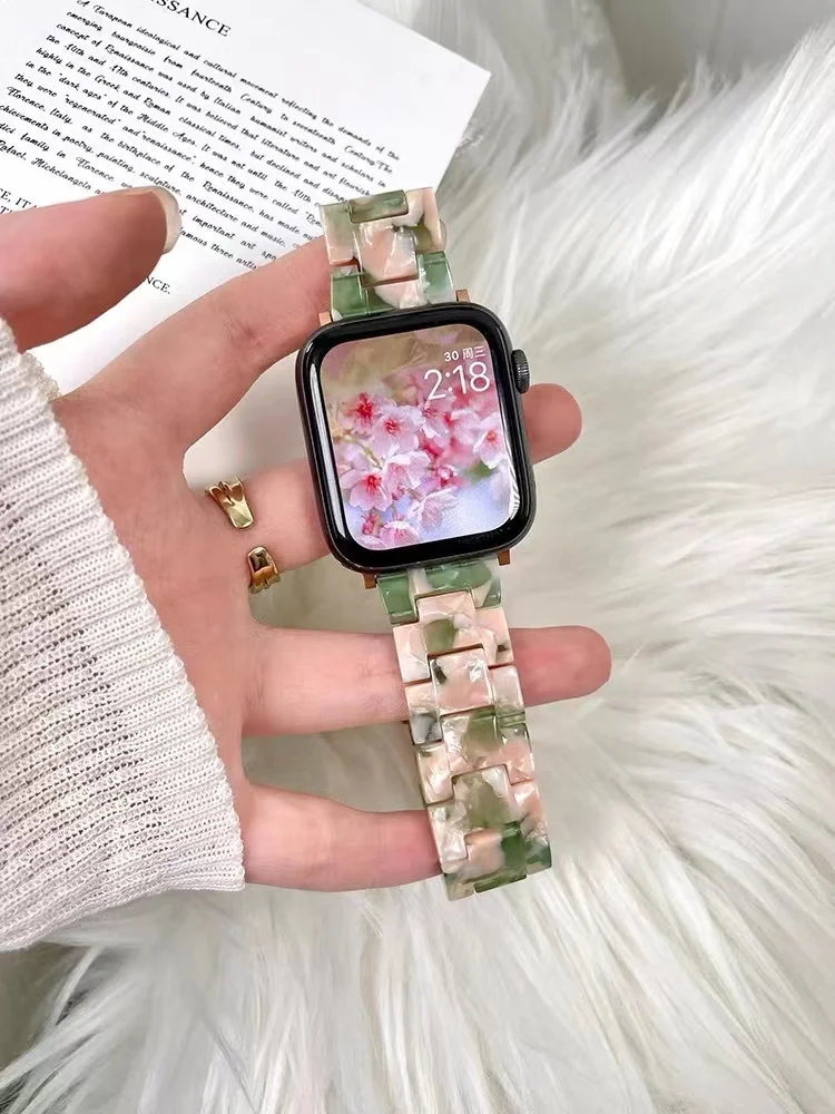 Resin Strap for Apple Watch Band 44mm 40mm 45mm 41mm 42mm 38mm Ultra 49mm Woman Wristband for iWatch Series 7 6 5 4 3 2 SE 8 45