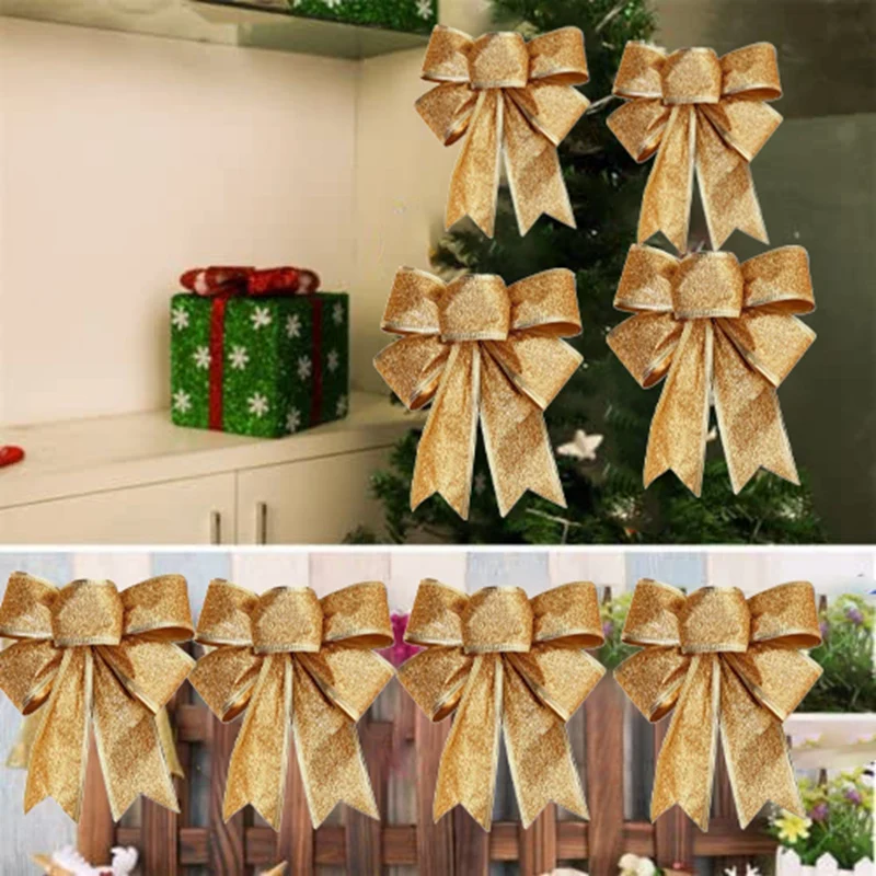 10 шт. украшения для рождественской елки банты лента золото 25 х 21 см