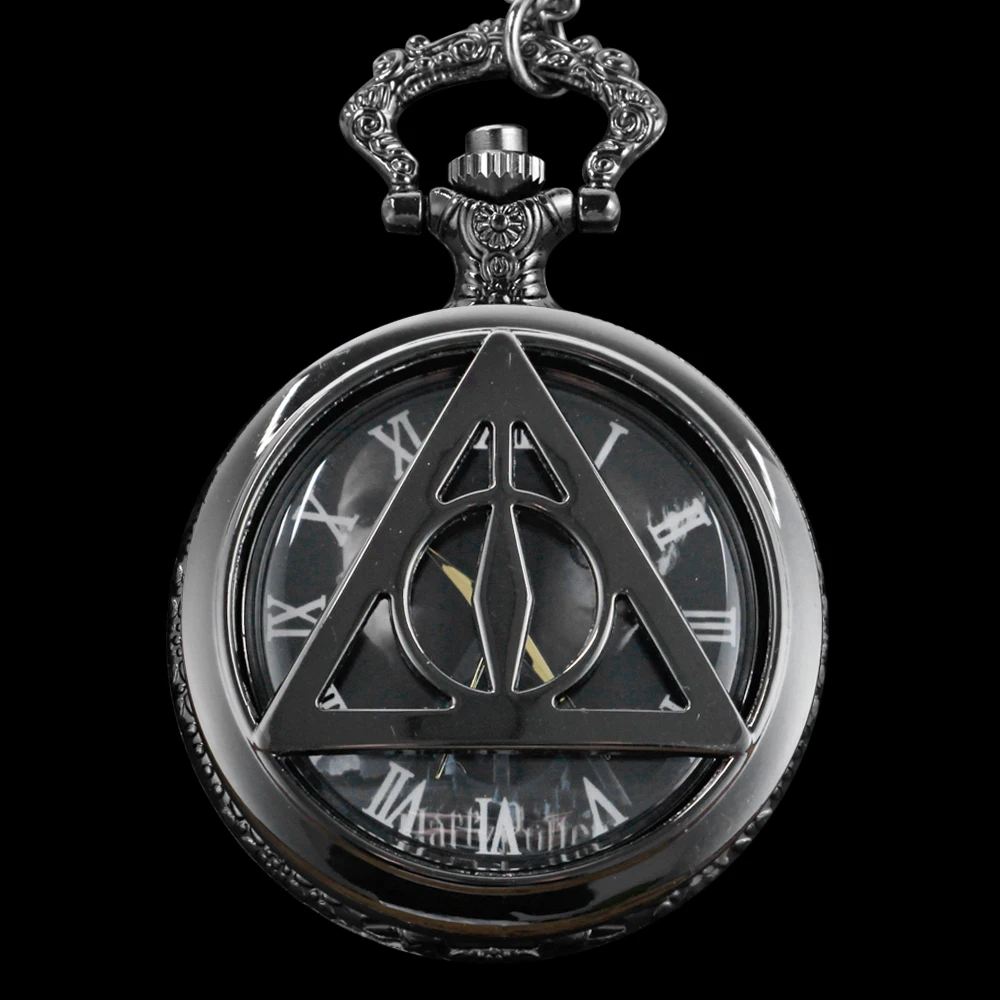 

Black Pyramid Triangle Shaped Strange Eyes Quartz Pocket Watch Vintage Steam Punk Bracelet Waist Chain Holiday Gift Clock