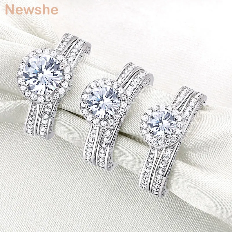 

Newshe 0.6~1.8Ct Brilliant Round Cut AAAAA CZ Jewelry Solid 925 Sterling Silver Halo Wedding Engagement Ring Set For Women