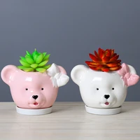 creative cartoon bear fleshy flowerpot ceramic tabletop plant color lovely cartoon gardening flowerpot with tray