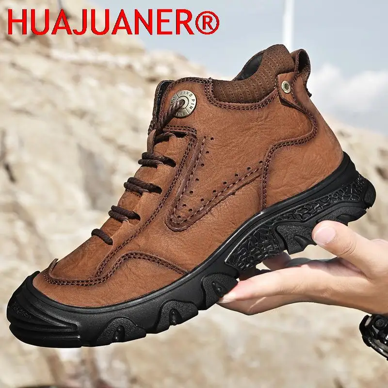 Winter Khaki Casual Leather Lace-up Boots for Men Shoes Motorcycle Brown Tooling Leisure Walk Black Boots Men's Shoes