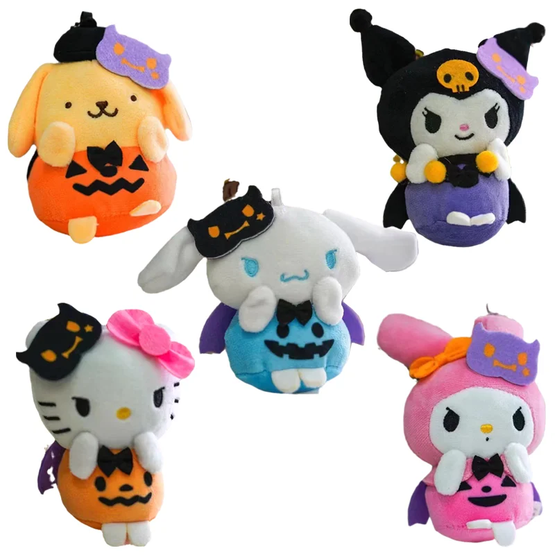 

10cm Sanrios Halloween Purin Dog Cinnamoroll Kittys Kuromi My Melody Hangyodon Cartoon Cute Stuffed Plush Doll Toys Pendant Gift