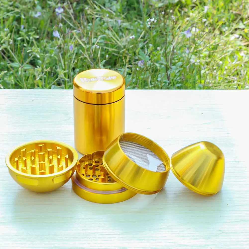 

HONEYPUFF Solid Color Airtight Smell Proof Container + Water Droplets Shape 4-layers Spice Crusher Tobacco Herb Grinder