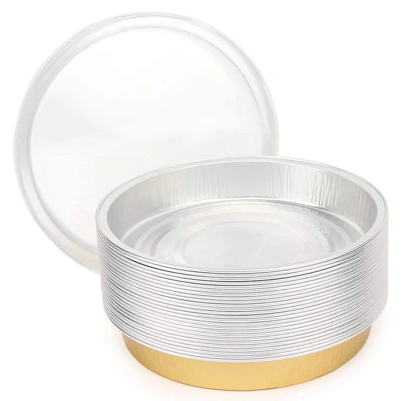 

Round Foil Pan With Lids, 6 Inch 25 Pack Aluminum Foil Pizza Pan Disposable Baking Pan Tin Tart Pans Baking Foil Pans