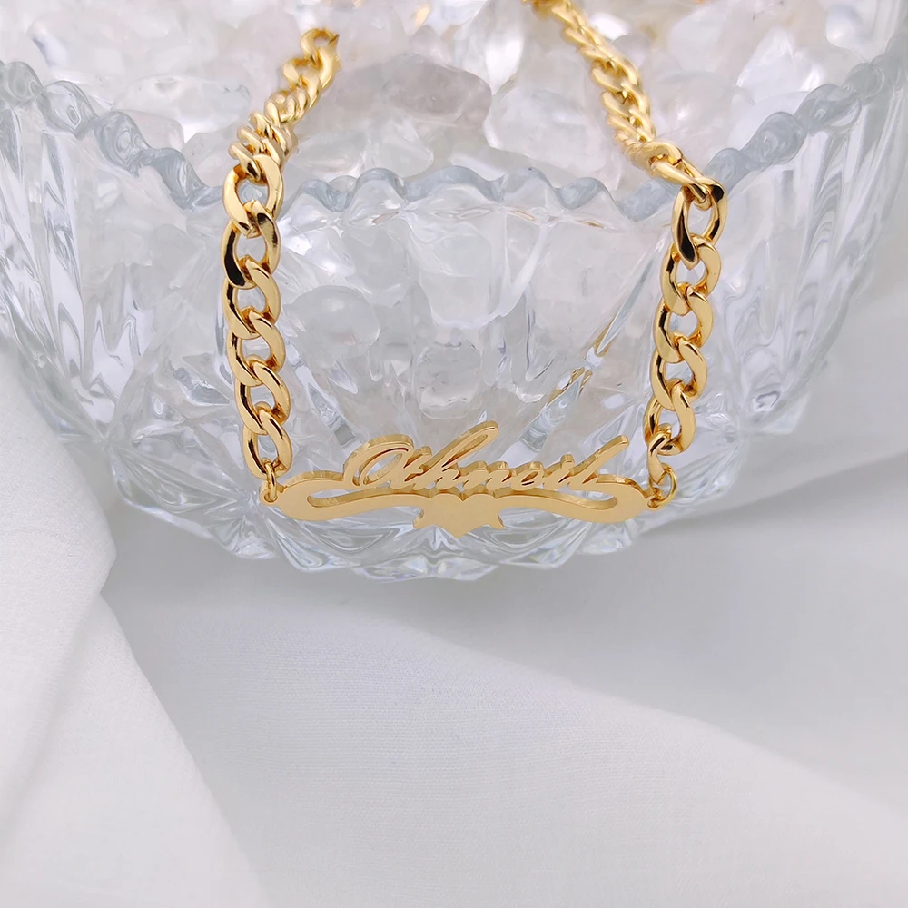 Индивидуальное ожерелье с именем на заказ кубинская цепочка золотого цвета 3 мм