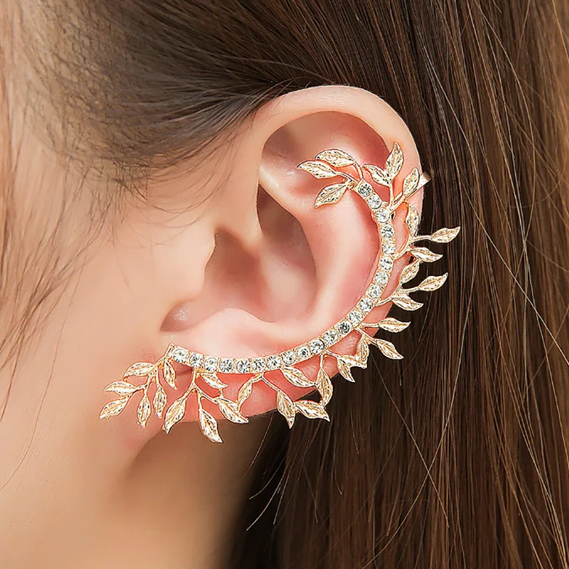 

WANGAIYAO new fashion simple temperament leaf diamond earrings women's creative single exaggerated ear hanging ear clip