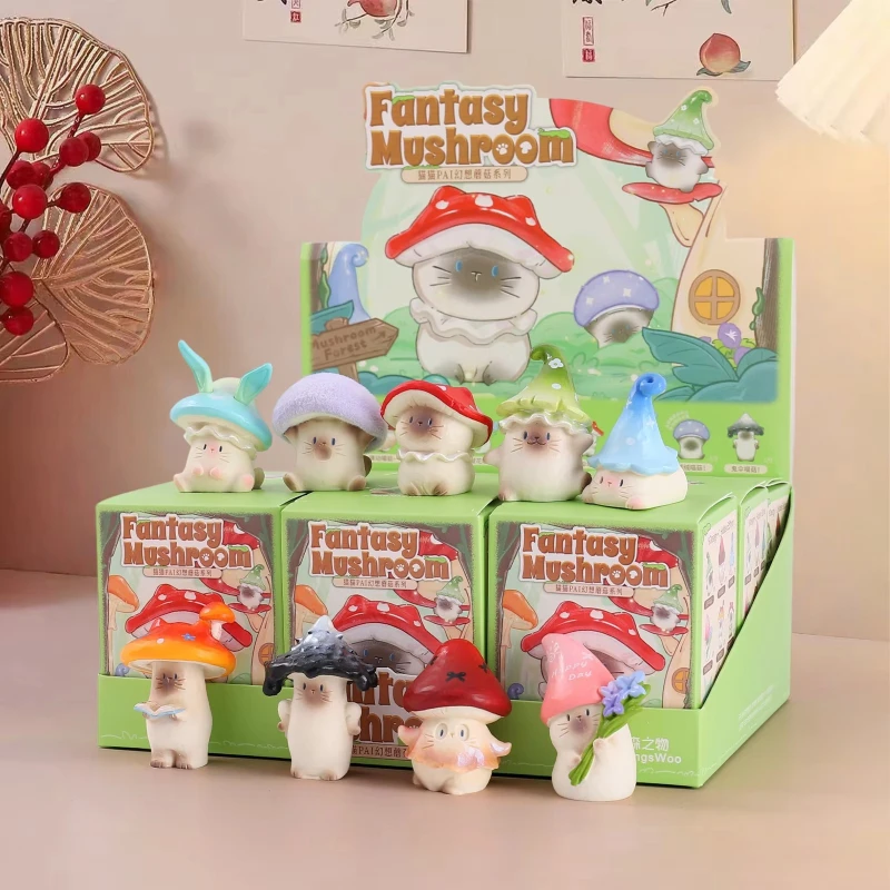 Фото Коллекционная фигурка Cat PAI Fantasy Mushroom Series: Сюрприз-бокс, милая аниме-фигурка из смолы, украшение для рабочего стола, подарок №1