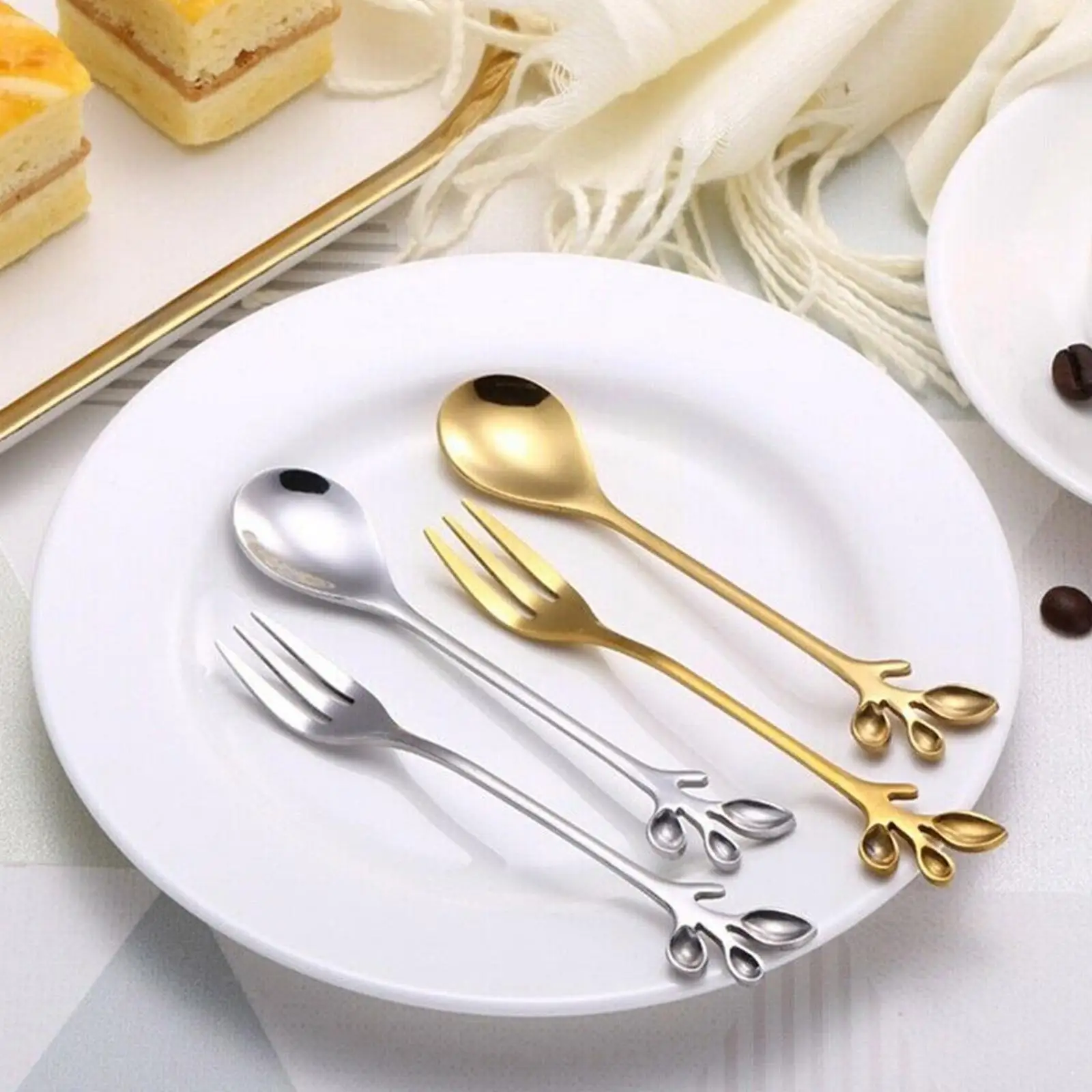

Steel Branch Spoon Leaf Spoon Coffee Steel Spoon Spoon Fork Fork Cake Fruit U7y0