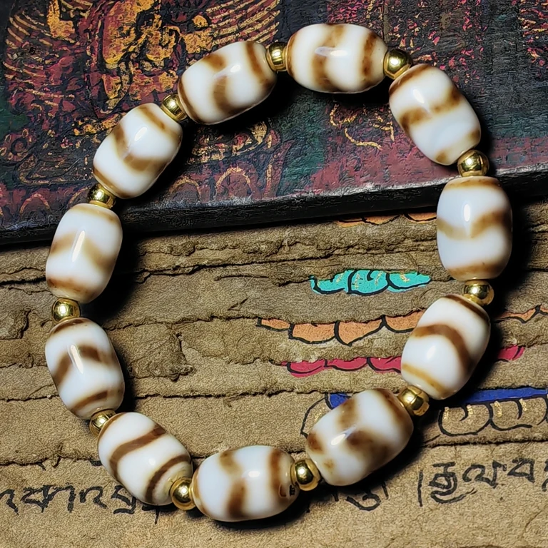 Тибетский Старый белый материал агат тигр зуб ведро небесный браслет из бисера