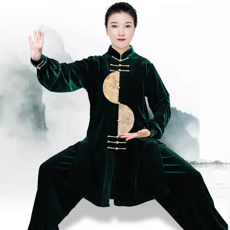 

Women Velour Oriental Retro Tai Chi Suit Kung Fu Wushu Martial Art Uniform Chinese Style Jacket Pant Morning Exercise Costume