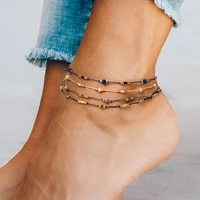 huitan boho style colored string anklet for women simple fancy barefoot ankle bracelet leg chain anniversary gift new jewelry