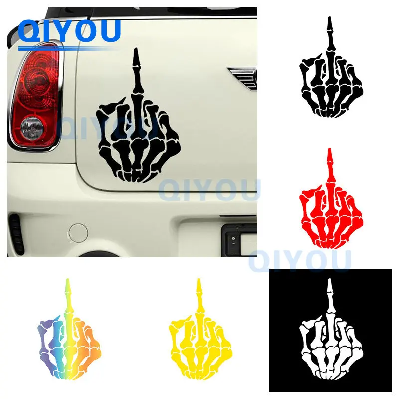 

High Quality Hot Reflective SKULL Middle Finger Car Stickers for Off-road Vehicles Fuel Tank Caps Surfboards Laptops PVC Decal