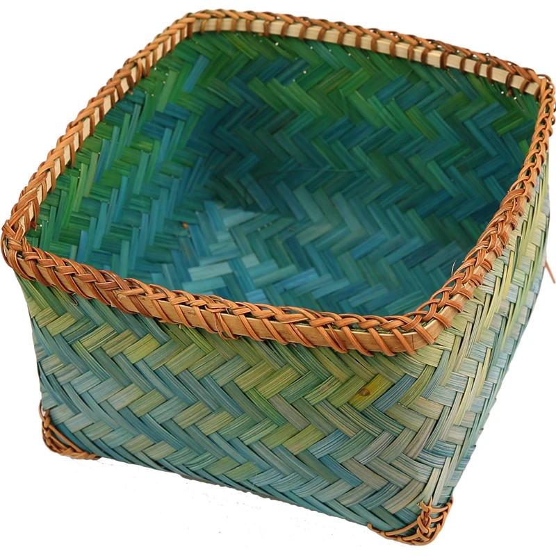 Exotic Green Bamboo Handmade Art Sundries Storage Basket Storage Decoration Flower Ware Ethnic Style