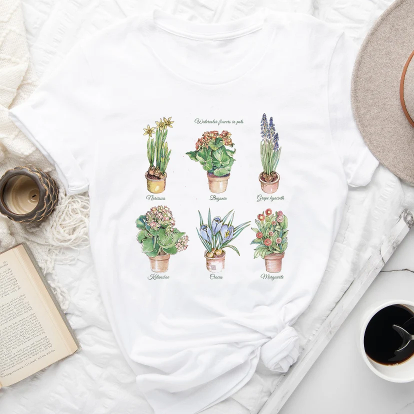 

Футболка женская летняя с коротким рукавом и принтом кактуса