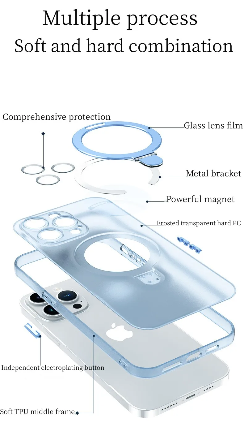 Suitable For Iphone14plus13promax Mobile For Phone Case Apple 12pro11 Frosted Magnetic Suction With Lens Film Bracket Hard Shell