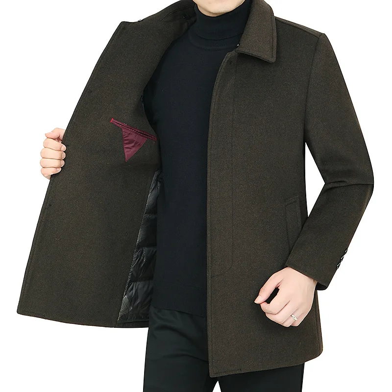 Мужской шерстяной пуховик на пуговицах пальто большого размера со съемным