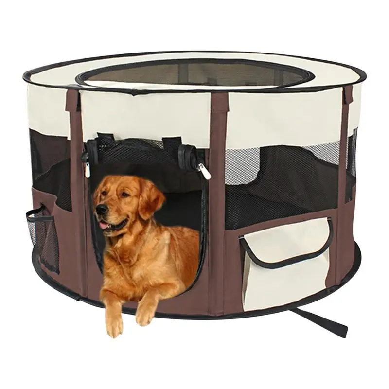 

Pet Dog Cat Playpen Tent Crate Room Foldable Puppy Exercise Cat Cage Outdoor 360-degree Open Mesh Shade Cover Nest Kennel