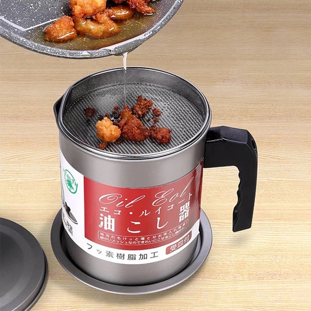 

1.4L Stainless Steel Oil Strainer Pot Container Jug Storage Can with Filter Cooking Oil Pot for Kitchen Household Tools