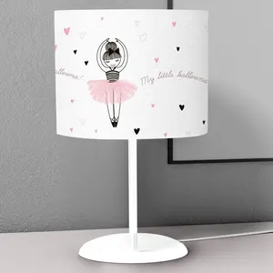 Cute Tiny Ballerina And Tiny Hearts Kids Room Nightstand Night Desktop Lamp Decorative Lampshade Book Reading Light Lantern Bed