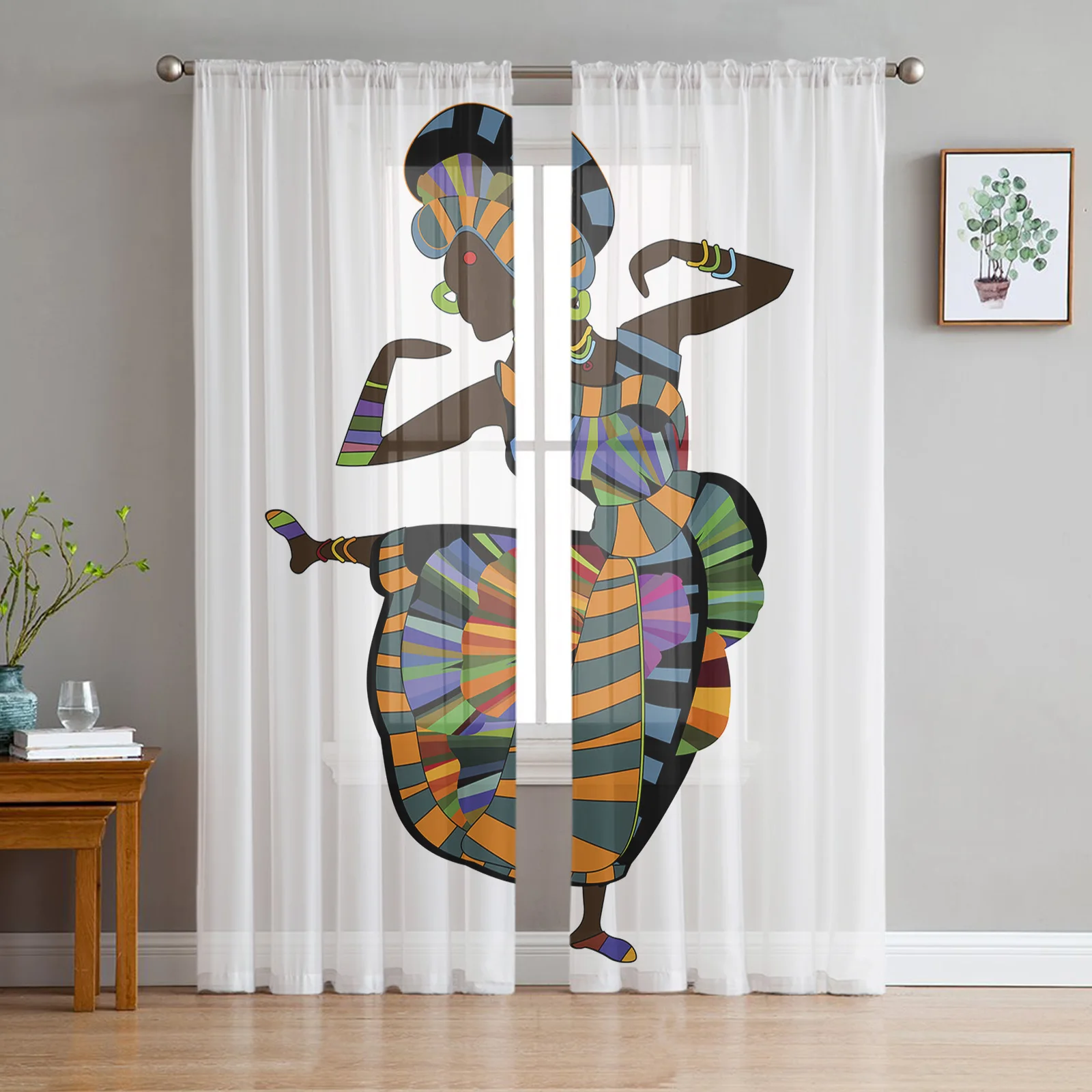 

Африканские женские танцевальные этнические прозрачные Занавески s для гостиной вуаль занавески для спальни ванной тюлевые занавески s Око...