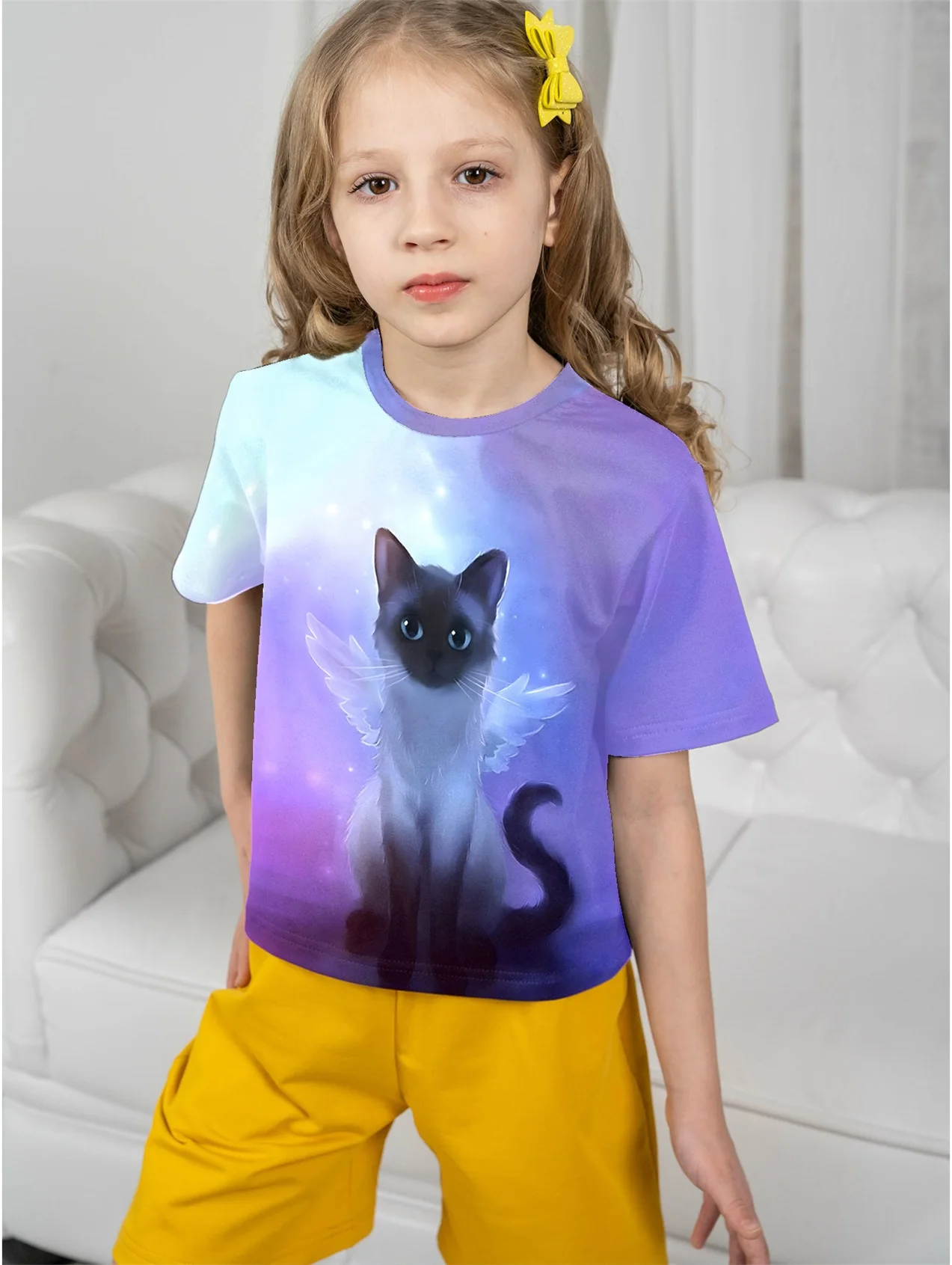 Детская летняя футболка с коротким рукавом и принтом ангельский Кот