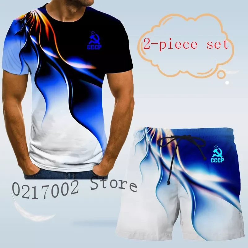 

new casual wear Vintage CCCP pattern 3D T-shirt Style Men's suit Beach Short Sleeve suit men's fashion o-neck T-shirt sh