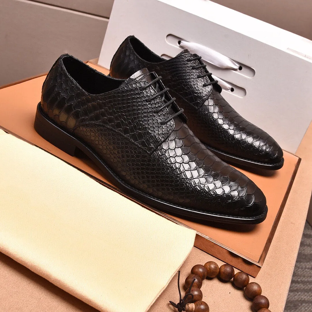

Новое поступление, классические брендовые дизайнерские мужские официальные деловые туфли из натуральной кожи под змеиную кожу, дышащие ту...