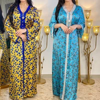 muslim arab robe dress womens fashion loose dress with prints womens casual long sleeve v neck floor length dress robe