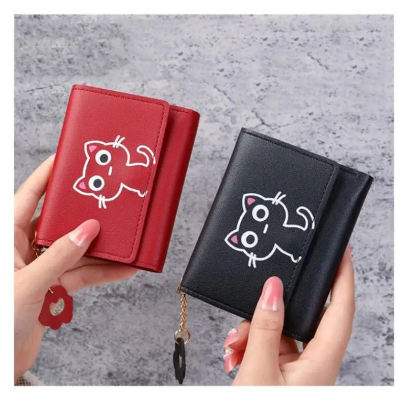 

Women Wallet Cute Cat Short Wallet Leather Small Purse Girls Money Bag Card Holder Ladies Female Hasp Creative Fashion Wallet