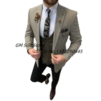 men suits slim fit 3 piece blazers set one button tuxedo groom wedding dress jackets vest trousers
