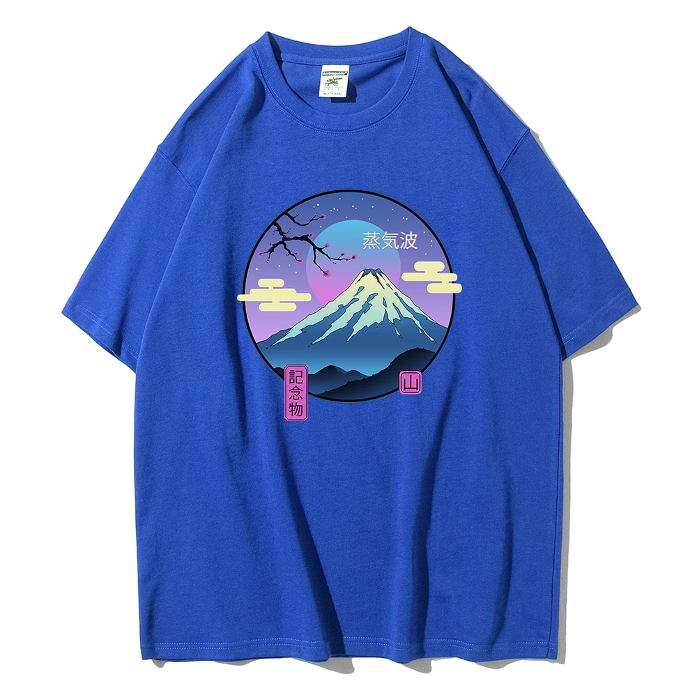 

Футболка Vaporwave Мужская в японском стиле, модная Уличная Повседневная рубашка с памятным принтом Fuji, хлопковая одежда в стиле оверсайз, на ле...