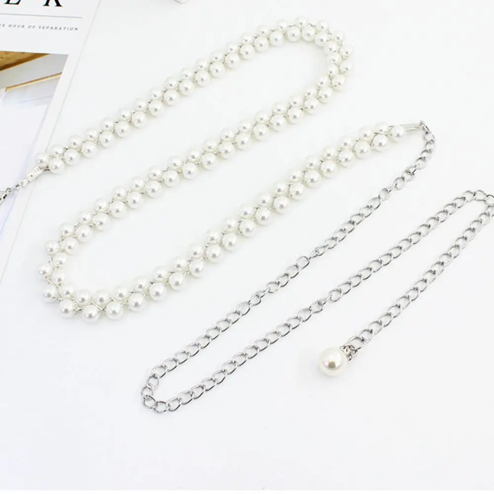 

Универсальная цепочка для брюк с жемчужными бусинами, регулируемые ремни, металлические поясные ремни