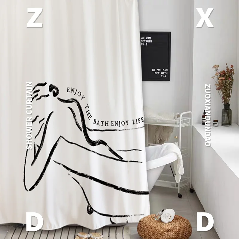 White Abstract Art Shower Curtain Simple Design Shower Curtain Set Bathroom Accessories Rideau Douche Bathroom Products Supplies