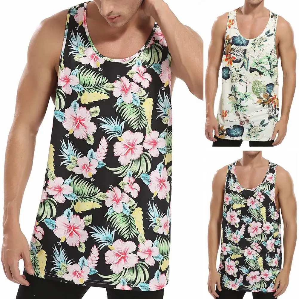 

Жилет мужской с круглым вырезом, Гавайская футболка без рукавов, дышащий анти-усадочный пляжный Повседневный Свободный жилет, с цветочным п...