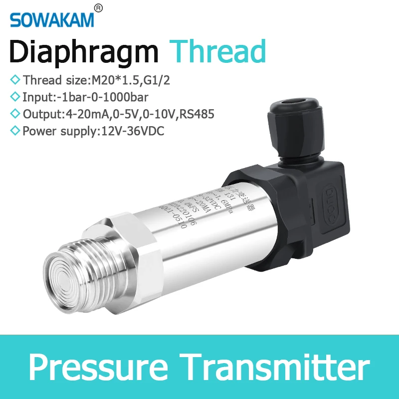 

Flat Film Pressure Transmitter 4-20mA 0-5V 10V RS485 Output Measurement Of Viscous Media Thread Diaphragm Pressure Sensor
