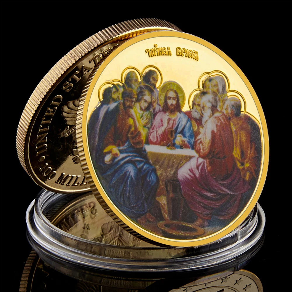 

2023 Queen Elizabeth II Norfolk Island Jesus Gold Plated Coin Badge Last Dinner Collection Gifts