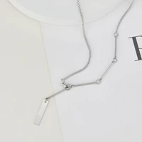 stainless steel necklace for women lovers simple long stick pendant necklaces metal chain strip silver color choker