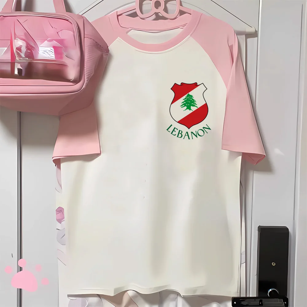 Lebanon top tees female University Psychedelic harajuku Digital 2000s t shirt Graphic graphic Y2k