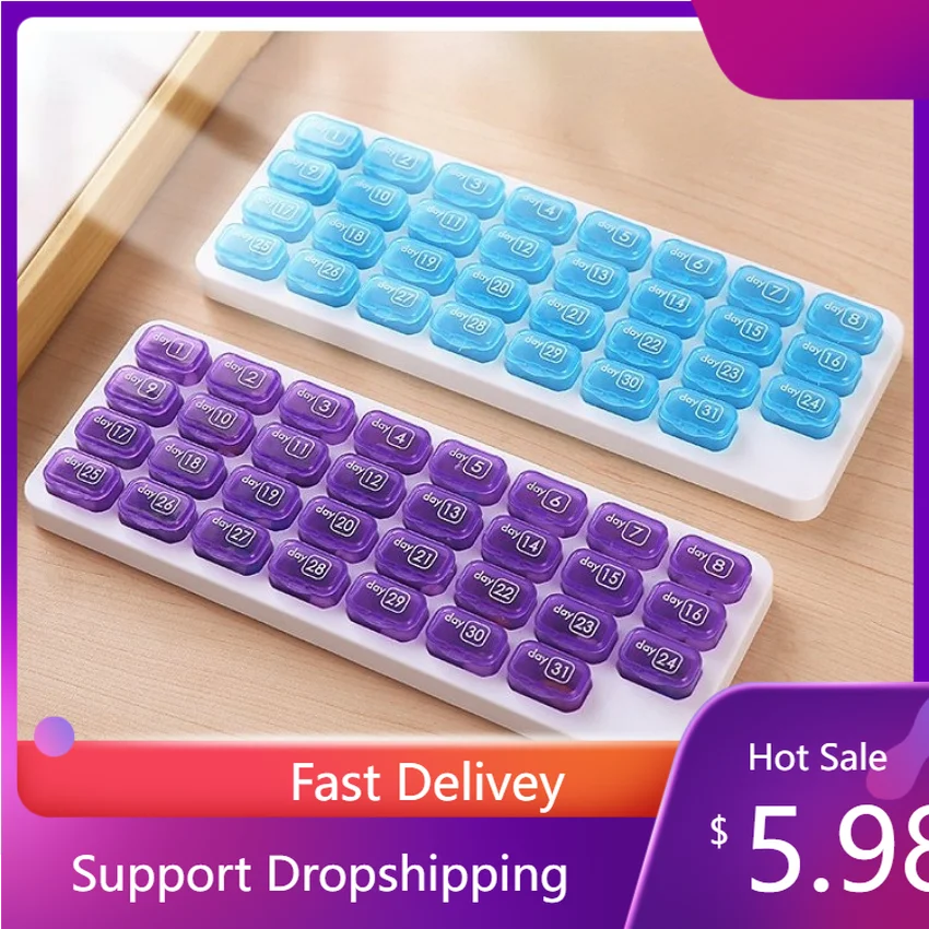 

31 Grids Pills Box Case Container Organizer Case Travel Pill Case One Month Storage Pillboxes Pill Medicine Dispenser Tablet