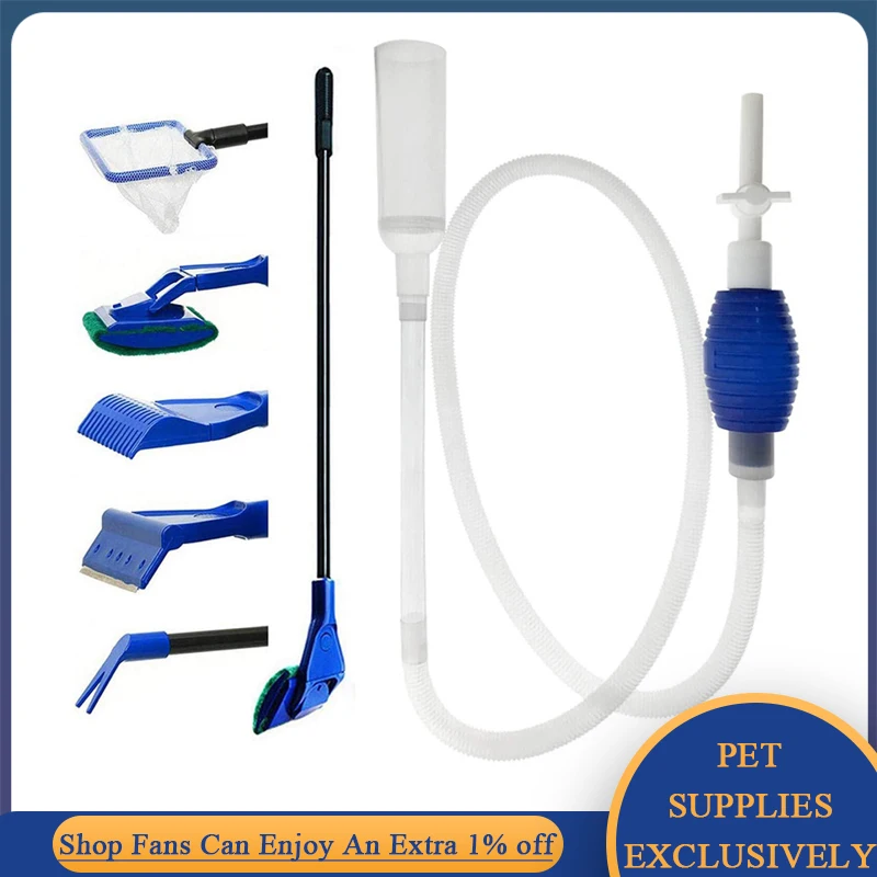 

5 в 1 инструменты для очистки аквариума сетка для аквариума гравийные грабли скребок для водорослей сифон насос вилка губка щетка водное растение очиститель для стекла