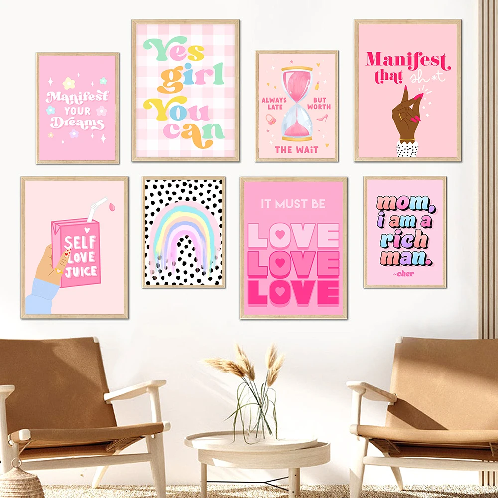 

Розовый Настенный художественный постер с цитатой девушки, печать на холсте для офиса, спальни, украшение на холсте, забавная Феминистская пастель, радуга, цветная картина для комнаты, домашний декор